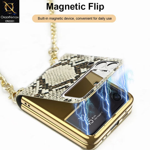 Samsung Galaxy Z Flip 3 5G Cover - Black - GKK Leather Magnetic Stylish Case With Tessel Chain Holder