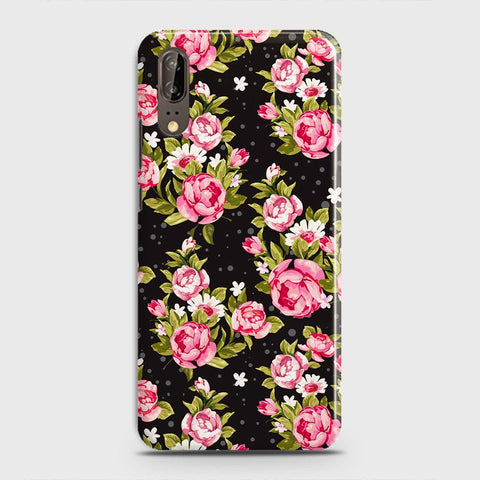 Huawei P20 Cover - Trendy Pink Rose Vintage Flowers Printed Hard Case with Life Time Colors Guarantee(B47)