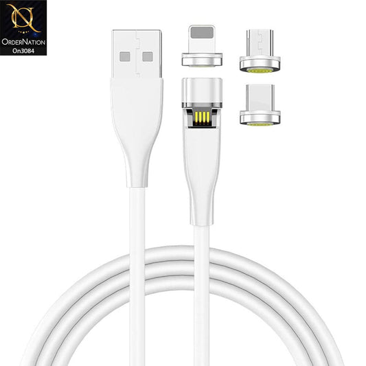 White - 3A Fast Charging Magnetic Cable 2021 Rotatable 540 Degree Cable