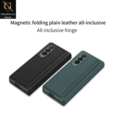 Samsung Galaxy Z Fold 3 5G Cover - Black - GKK Carbon Fiber Magnetic Folding Plain Leather Case