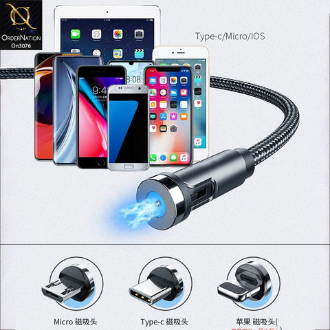 Black - Fast Charging Magnetic Cable 2021 540 Degree Rotatable Cable
