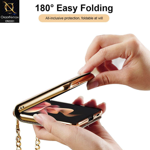 Samsung Galaxy Z Flip 3 5G Cover - Black - GKK Leather Magnetic Stylish Case With Tessel Chain Holder