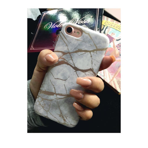 iPhone 8 Plus / 7 Plus Cover - Luxury HQ Rose Chrome White Marble Soft Case