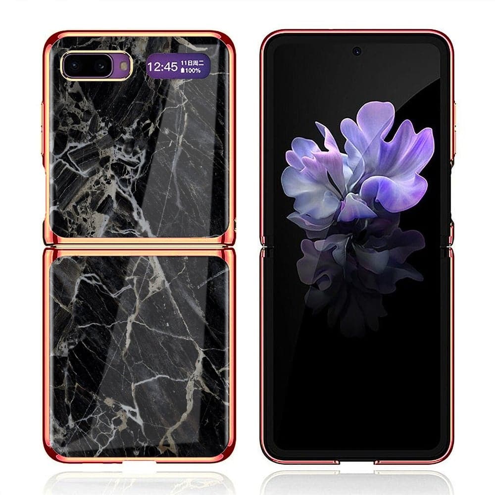Samsung Galaxy Z Flip Cover - Black Marble Series - Premium Electroplated Infinity Ultra Shine Glass Soft Silicon Borders Case
