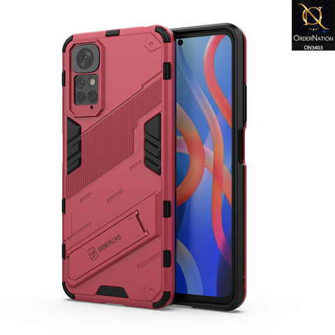 Xiaomi Redmi Note 11 Cover - Red - O Nation Hybrid Series Soft Borders Semi Hard Back Shock Proof Bumper Kick Stand Case with Camera Protection