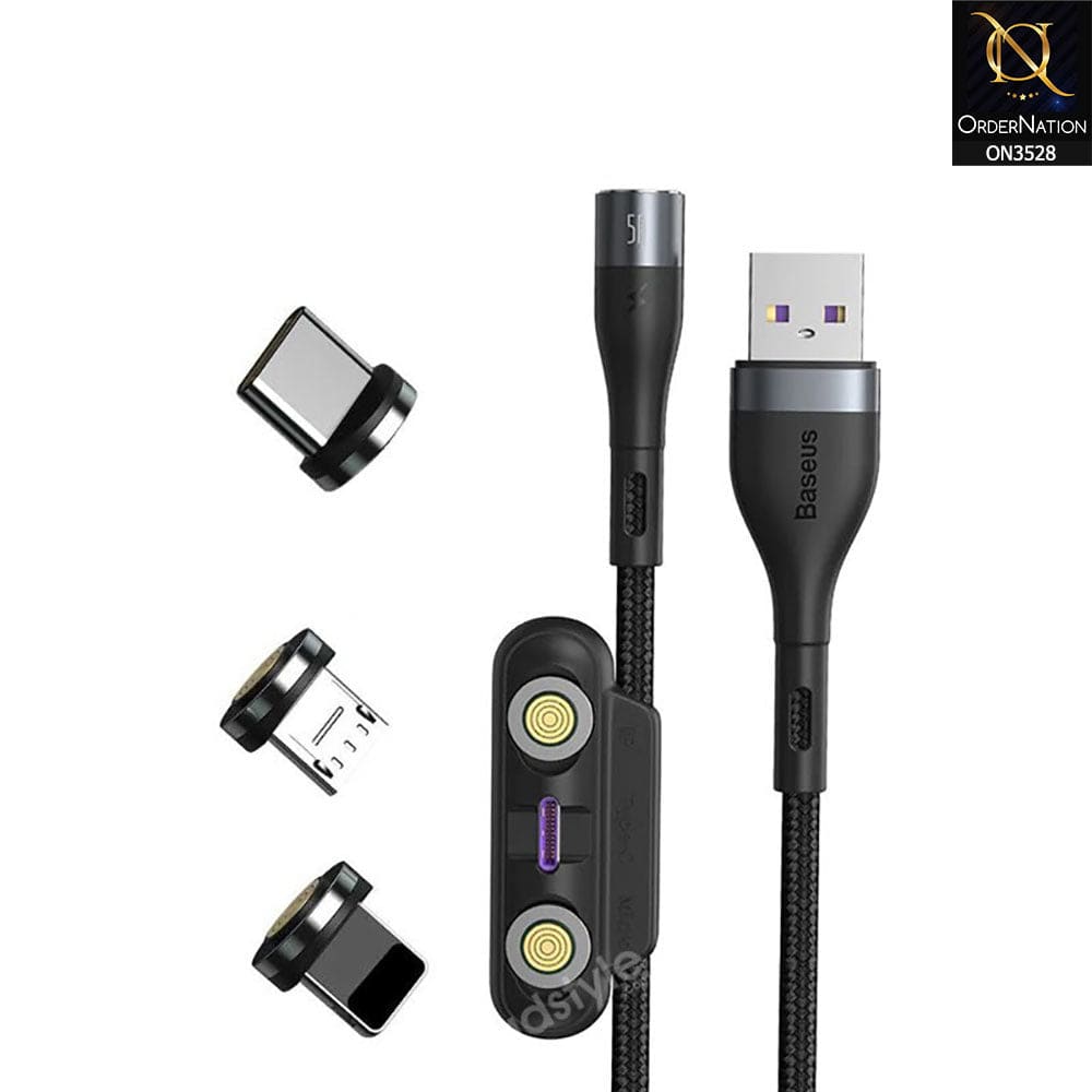 Baseus Zinc Magnetic 3 in 1 Fast Charging Data Cable Kit iPhone / Type C / Micro - Black