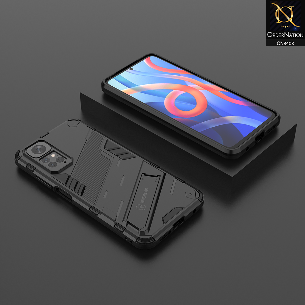 Xiaomi Redmi Note 11S Cover - Black - O Nation Hybrid Series Soft Borders Semi Hard Back Shock Proof Bumper Kick Stand Case with Camera Protection