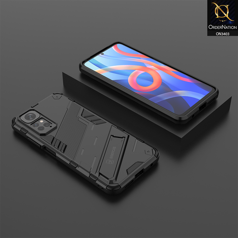 Xiaomi Redmi Note 11S Cover - Black - O Nation Hybrid Series Soft Borders Semi Hard Back Shock Proof Bumper Kick Stand Case with Camera Protection