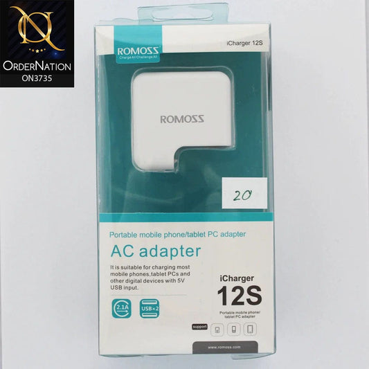 White - ROMOSS iCharger 12S double USB wall charger