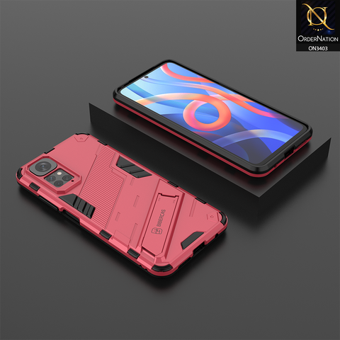 Xiaomi Redmi Note 11 Cover - Red - O Nation Hybrid Series Soft Borders Semi Hard Back Shock Proof Bumper Kick Stand Case with Camera Protection