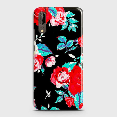 Huawei P20 Cover - Luxury Vintage Red Flowers Printed Hard Case with Life Time Colors Guarantee