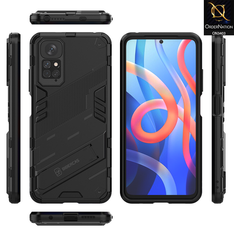 Xiaomi Redmi Note 11S Cover - Black - O Nation Hybrid Series Soft Borders Semi Hard Back Shock Proof Bumper Kick Stand Case with Camera Protection