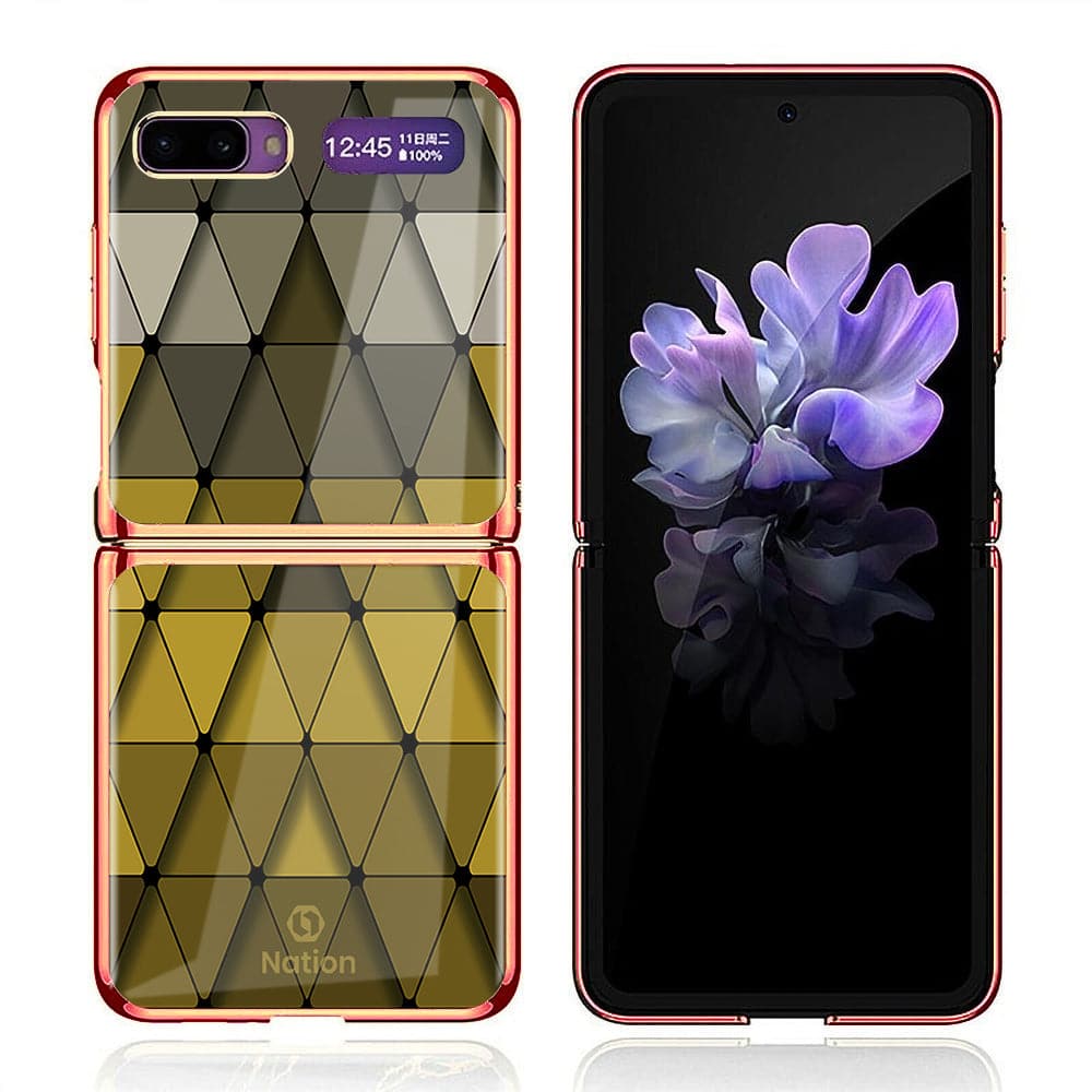 Samsung Galaxy Z Flip Cover - ONation Pyramid Series - Premium Electroplated Infinity Ultra Shine Glass Soft Silicon Borders Case