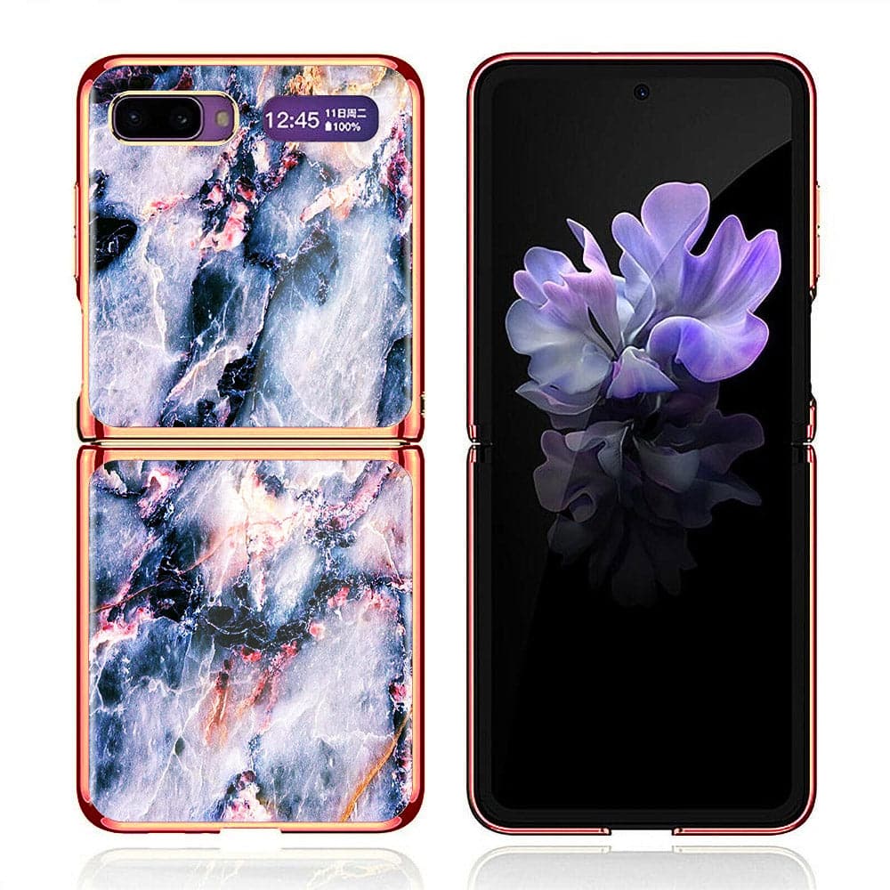 Samsung Galaxy Z Flip Cover - Colorful Marble Series - Premium Electroplated Infinity Ultra Shine Glass Soft Silicon Borders Case