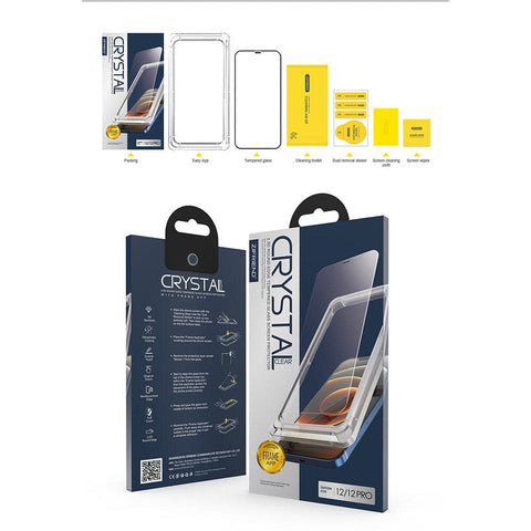 iPhone 12 Mini Screen Protector - Black - Branded Premium Audio Crystal Tempered Glass Protector With Easy Installation Tray Kit