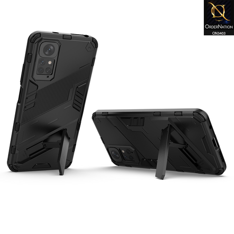 Xiaomi Redmi Note 11S Cover - Black - O Nation Hybrid Series Soft Borders Semi Hard Back Shock Proof Bumper Kick Stand Case with Camera Protection