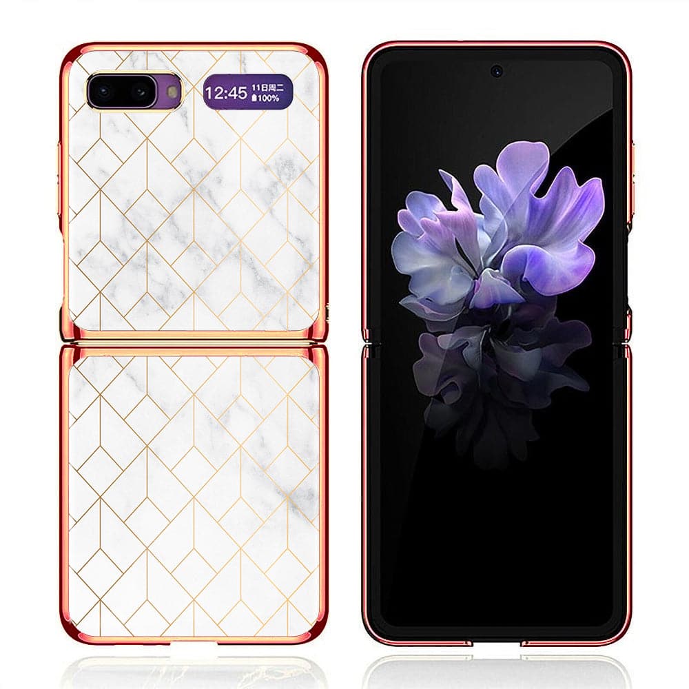 Samsung Galaxy Z Flip Cover - White Marble Series 2 - Premium Electroplated Infinity Ultra Shine Glass Soft Silicon Borders Case