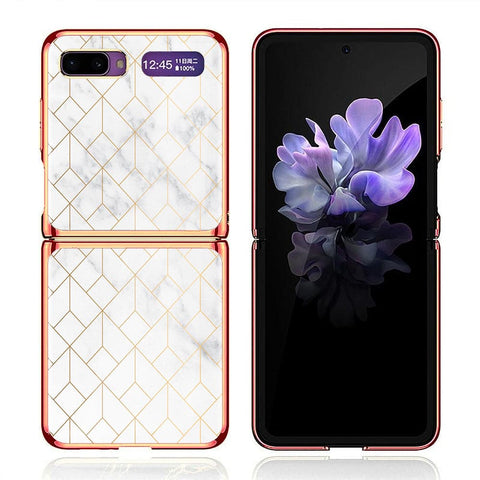 Samsung Galaxy Z Flip Cover - White Marble Series 2 - Premium Electroplated Infinity Ultra Shine Glass Soft Silicon Borders Case