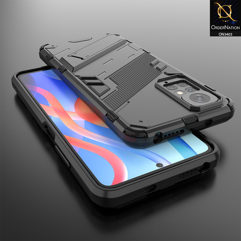 Xiaomi Redmi Note 11S Cover - Black - O Nation Hybrid Series Soft Borders Semi Hard Back Shock Proof Bumper Kick Stand Case with Camera Protection