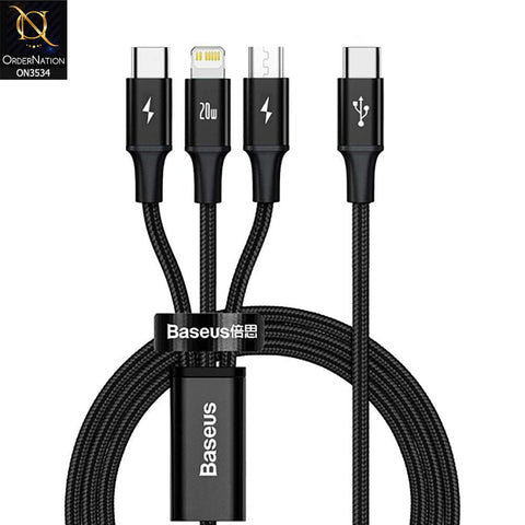 Baseus Type-C Rapid 3-In-1 Cable For Micro + Lightning + Type-C PD 20W 1.5m Black