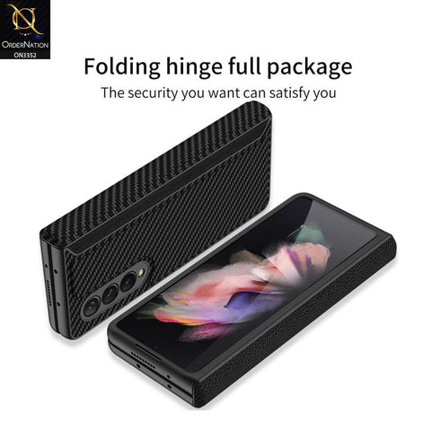Samsung Galaxy Z Fold 3 5G Cover - Black - GKK Carbon Fiber Magnetic Folding Plain Leather Case