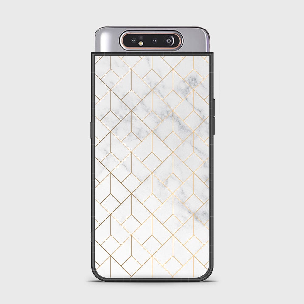 Samsung Galaxy A80 Cover - White Marble Series 2 - HQ Ultra Shine Premium Infinity Glass Soft Silicon Borders Case