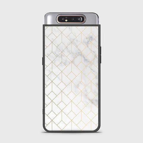 Samsung Galaxy A80 Cover - White Marble Series 2 - HQ Ultra Shine Premium Infinity Glass Soft Silicon Borders Case