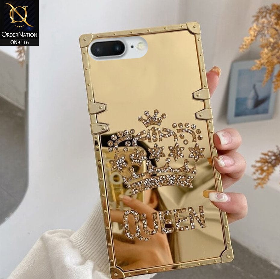 iPhone 7 Plus Cover - Golden - Electroplating Mirror Shine Rhinestone Trunk Style Soft Case