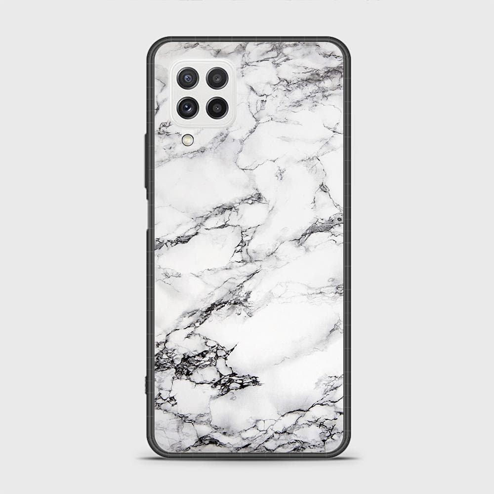 Samsung Galaxy A22 Cover - White Marble Series - HQ Ultra Shine Premium Infinity Glass Soft Silicon Borders Case