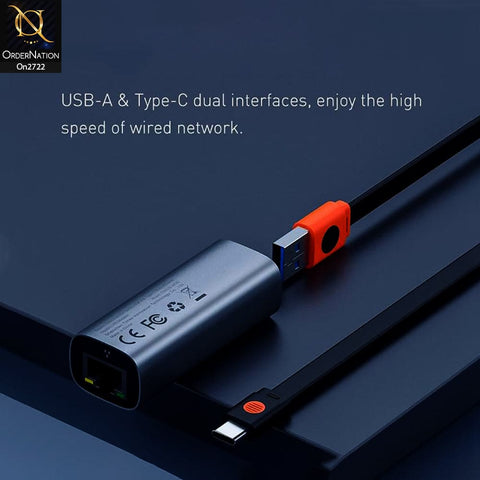 Dark Gray - Baseus CAHUB-AF0G Steel Cannon Series Usb A Type-C Bidirectional Gigabit LAN Adapter