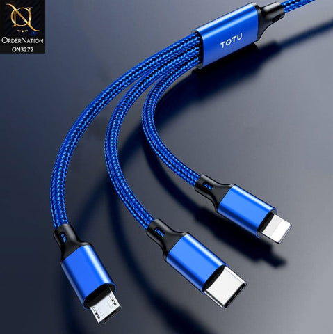 Blue - TOTU Tough Series B3B-009 1 split to 3 Fast Carging Cables Lightning / Type-C / Micro USB