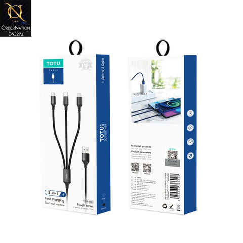Blue - TOTU Tough Series B3B-009 1 split to 3 Fast Carging Cables Lightning / Type-C / Micro USB