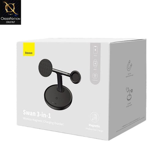 Wireless Charger - Black - Baseus Swan 3-in-1 Wireless Magnetic Charging Bracket 20W Black Universal version (Include: USB For type-C 3A 1m)