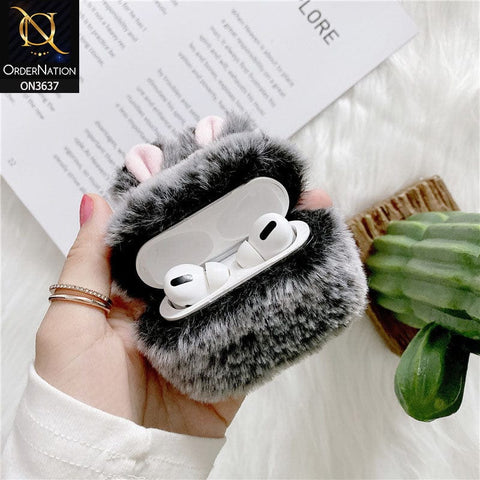 Apple Airpods 3rd Gen 2021 Cover - Gray - Fluffy Warm Ear Hard Airpods Case