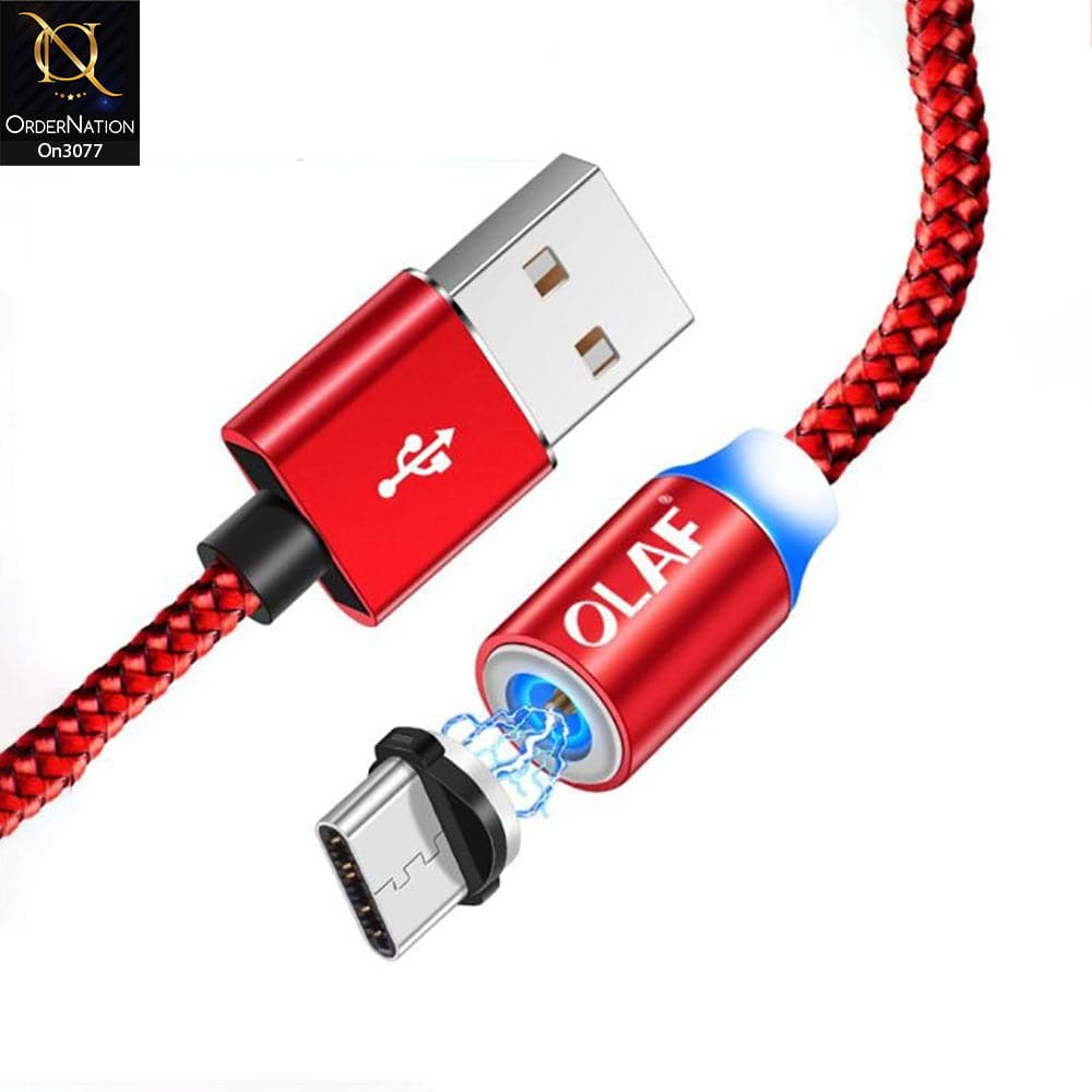 Red - 1M - Type-C - OLAF Magnetic Braided LED Type C 1 Meter Usb Charging Cable