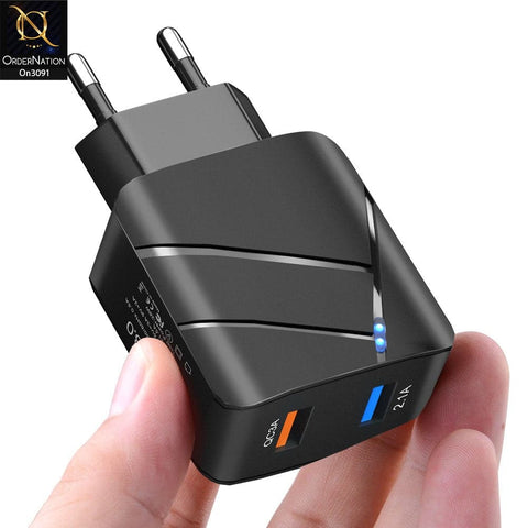 TE-Q820 - Power 3.0 Quick Wall Charger Fast Charging Head QC 3.0+2.1A Usb With Indicator Light For Latest iPhone, Samsung, Vivo, Infnix, Oppo, Xiaomi, etc Smartphones