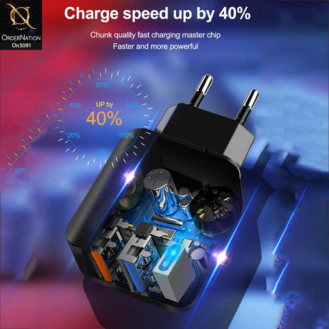 TE-Q820 - Power 3.0 Quick Wall Charger Fast Charging Head QC 3.0+2.1A Usb With Indicator Light For Latest iPhone, Samsung, Vivo, Infnix, Oppo, Xiaomi, etc Smartphones