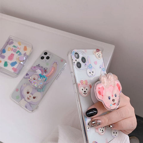 iPhone XS / X Cover - Design 2 - Cute Cartoon Duffy Soft Transparent Silicone Case with Matching Mobile Holder