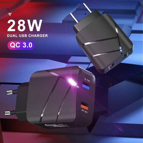 TE-Q820 - Power 3.0 Quick Wall Charger Fast Charging Head QC 3.0+2.1A Usb With Indicator Light For Latest iPhone, Samsung, Vivo, Infnix, Oppo, Xiaomi, etc Smartphones