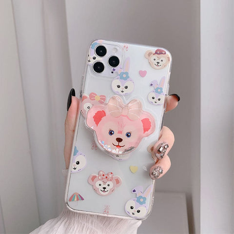 iPhone XS / X Cover - Design 2 - Cute Cartoon Duffy Soft Transparent Silicone Case with Matching Mobile Holder