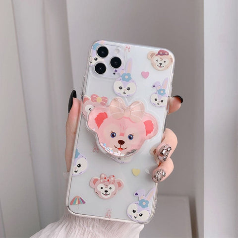 iPhone 12 Mini Cover - Design 1 - Cute Cartoon Duffy Soft Transparent Silicone Case with Matching Mobile Holder