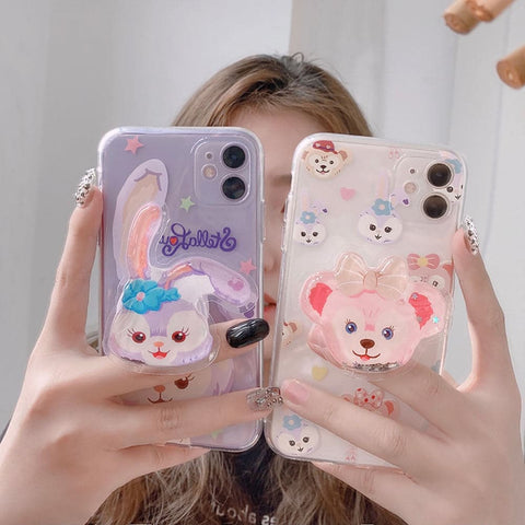 iPhone 12 Mini Cover - Design 1 - Cute Cartoon Duffy Soft Transparent Silicone Case with Matching Mobile Holder