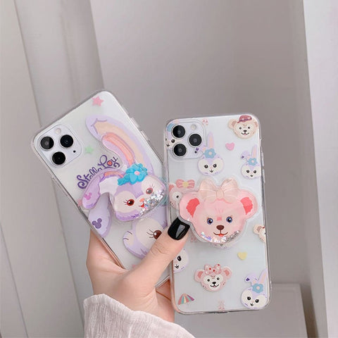 iPhone XS / X Cover - Design 2 - Cute Cartoon Duffy Soft Transparent Silicone Case with Matching Mobile Holder