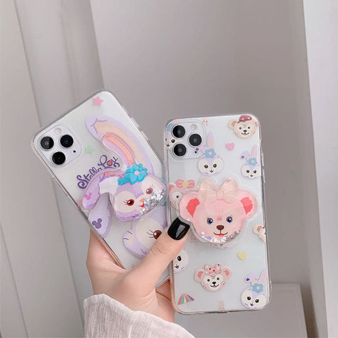 iPhone 12 Pro Max Cover - Design 1 - Cute Cartoon Duffy Soft Transparent Silicone Case with Matching Mobile Holder