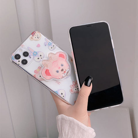 iPhone 11 Pro Cover - Design 2 - Cute Cartoon Duffy Soft Transparent Silicone Case with Matching Mobile Holder