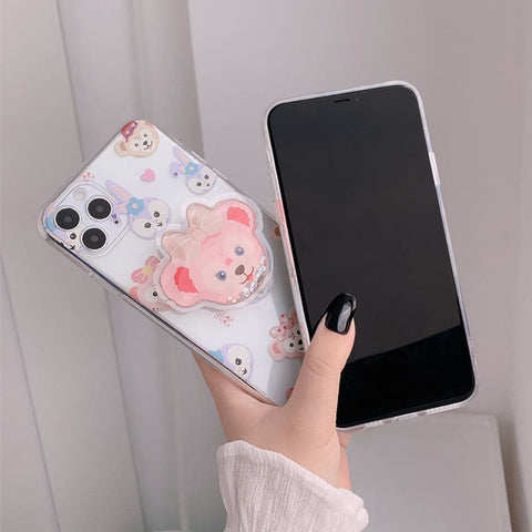 iPhone 12 Cover - Design 2 - Cute Cartoon Duffy Soft Transparent Silicone Case with Matching Mobile Holder