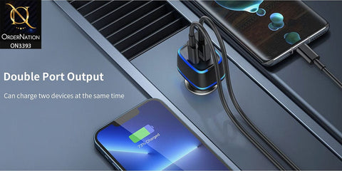 Blue - Recci RQ02 - Double Port Output 20W PD car charger QC 3.0 Fast Charging With Blue Light Effect