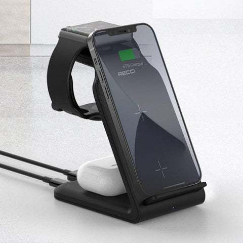 Black - Recci RCW-16 - 4 in 1 magnetic suction wireless charging & bracket 15W High Power Charger