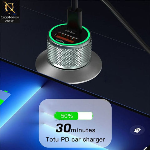 Green - ToTu DCCPD-010 - Blade Series USB 18W + Type C 20W Dual Port Car Charger Fast Charging Mobile