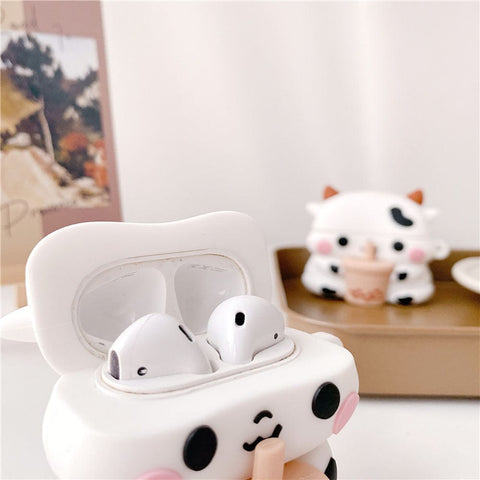 Apple Airpods Pro Cover - White - Trending 3D Cute Cartoon Soft Silicone Airpods Case